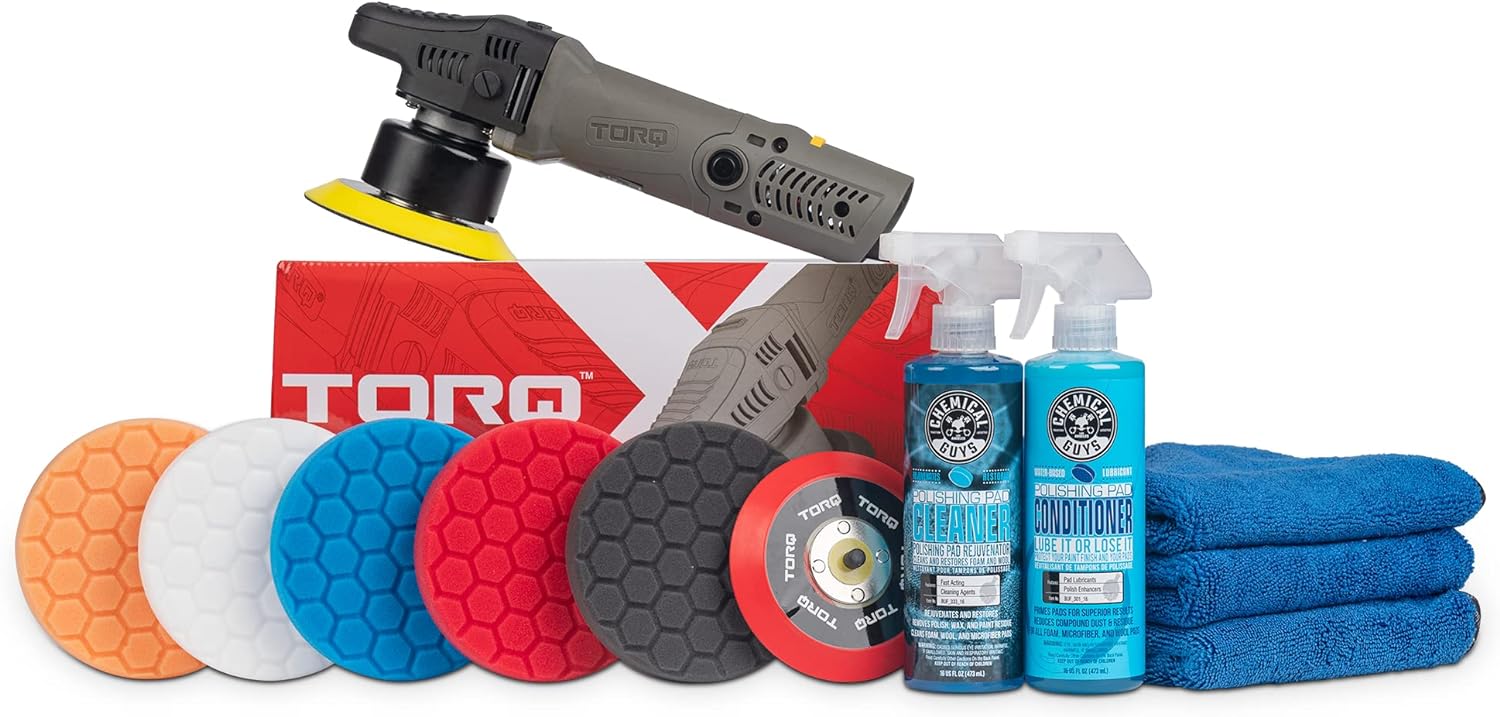 TORQX Dual Action Polisher Kit 700W, 8mm Orbit with Pads, Cleaner, Towels – Complete Car Detailing Set