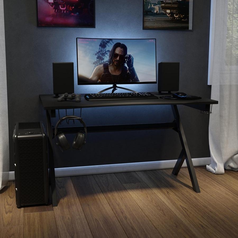 Gaming Desk 45.25′′ x 29′′ Computer Table Gamer Workstation with Headphone Holder and 2 Cable Management Holes