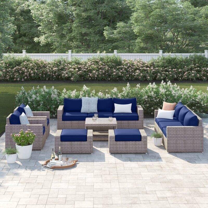 Kordell Outdoor Wicker/Rattan 10-Person Seating Group with Cushions