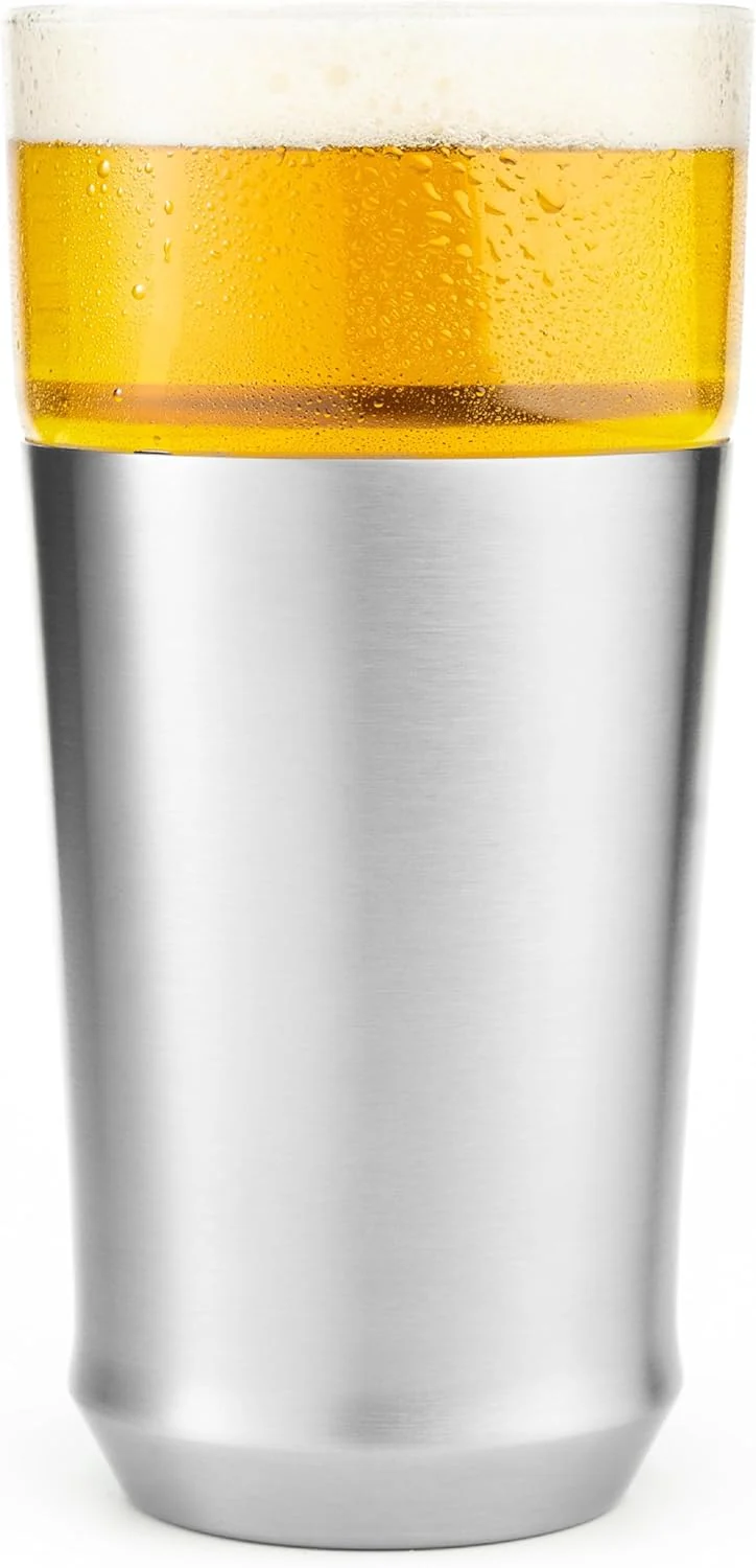 Elevated Craft Hybrid Vacuum Insulated Stainless Steel Base with Removable Pint Glass Insert, Ideal Insulation for Beers & Cold Beverages with Built-in Bottle Opener, Durable & Stylish, Steel (16 oz)