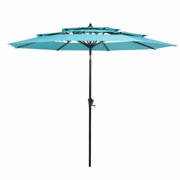 10 Ft 3 Tier Outdoor Umbrella Patio Table Umbrella with Aluminum Pole and 8 Sturdy Ribs