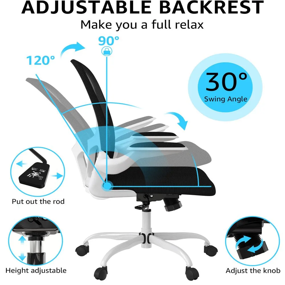Silybon Ergonomic Office Chair, Comfort Home Office Task Chair with Flip-Up Arms and Adjustable Height