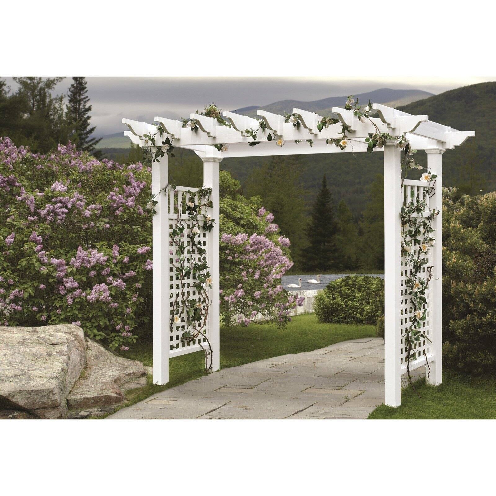 Vita Fairfield Grande Vinyl Arbor, 88′′x32′′x86.5′′, White, Durable BPA-Free Vinyl, Flat-Top Design