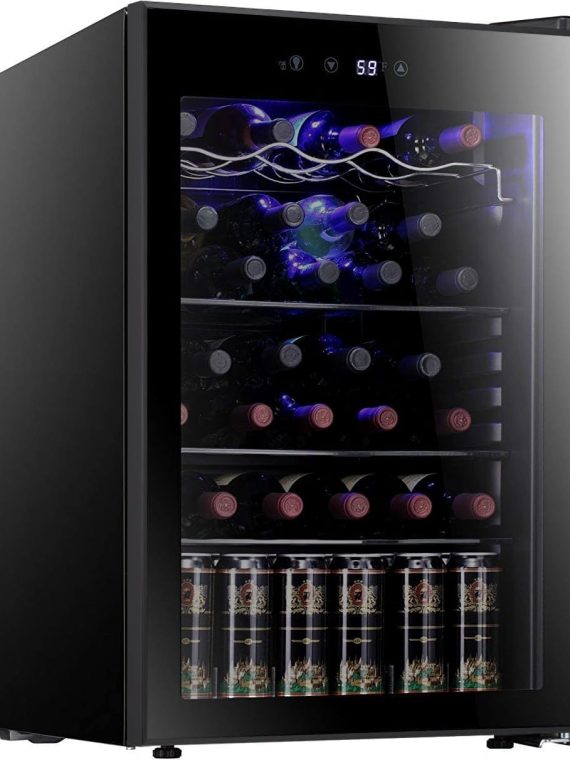 Antarctic Star 36 Bottle Wine Cooler/Cabinet BeverageRefrigerator Small Mini Wine Cellar Beer Soda Bar Fridge Quiet Operation Compressor Adjust Temperature Freestanding Black, 4.4 Cu. ft