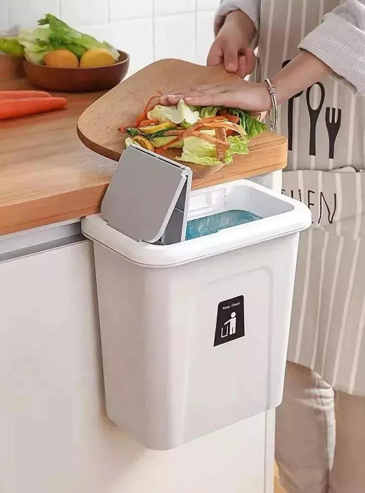 SmartHome Push-Top Wall Mount Kitchen Trash Can, Odor-Sealing, No-Screw Hanging, ABS Plastic