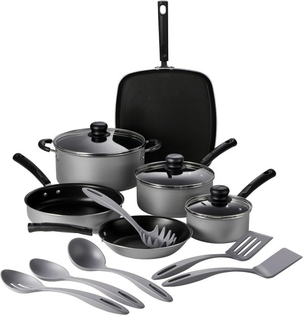 15 pc Aluminum Nonstick Cookware Set with Utensils Silver, 80143/035DS