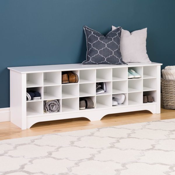 24 Shoe Cubby Wide Hall Bench, White