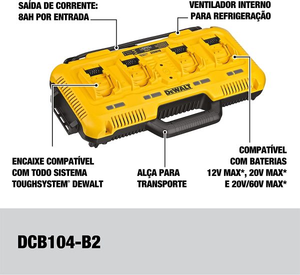 20V Battery Chargers, 4-Port, Rapid Charge (DCB104) , Black