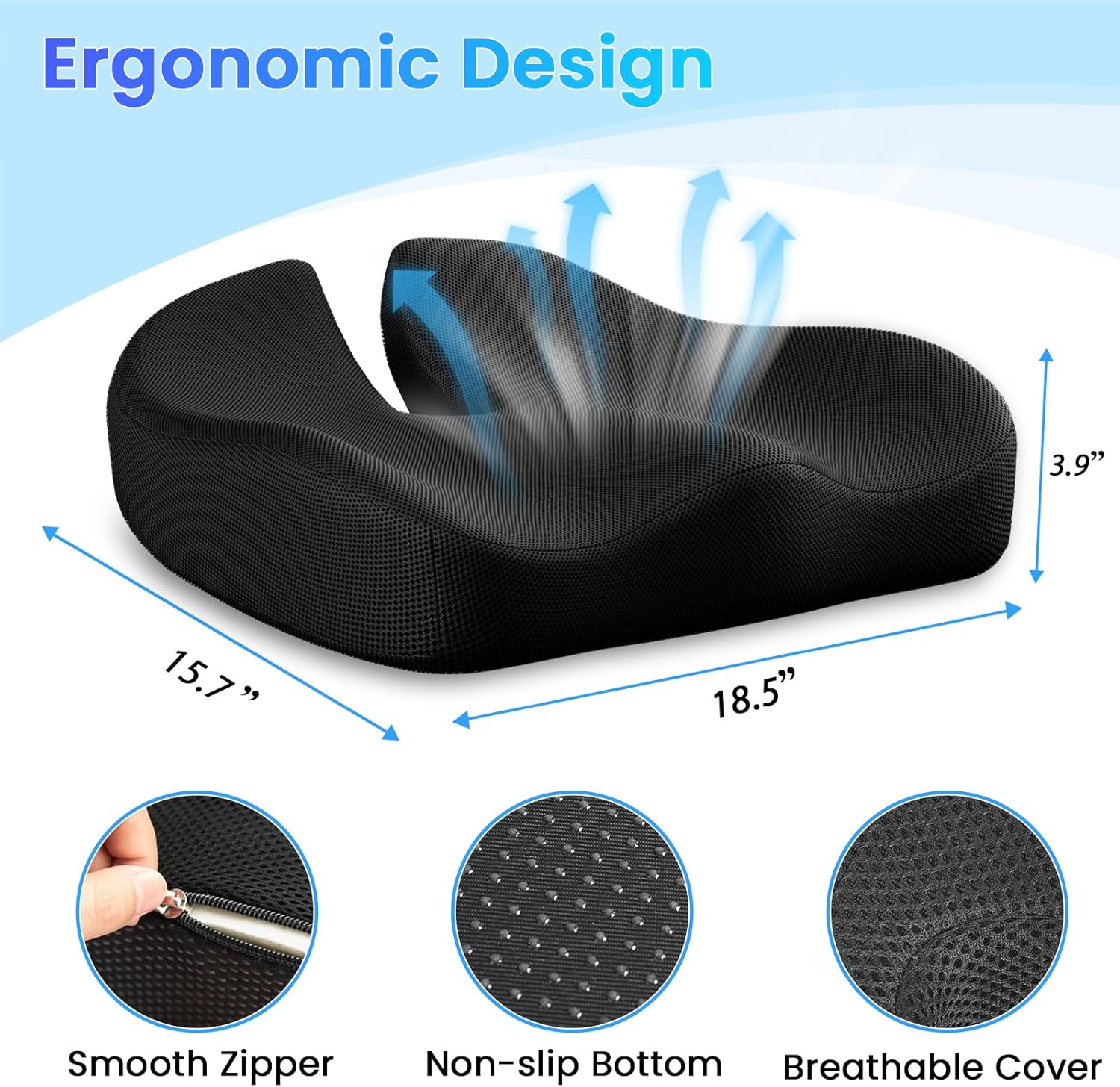 Seat Cushion, Extra Large Memory Foam Cushion for Office Chair Cushions, Ergonomic Cushions Pad Pillow for Pressure Relief Sciatica & Pain Relief for Long Sitting