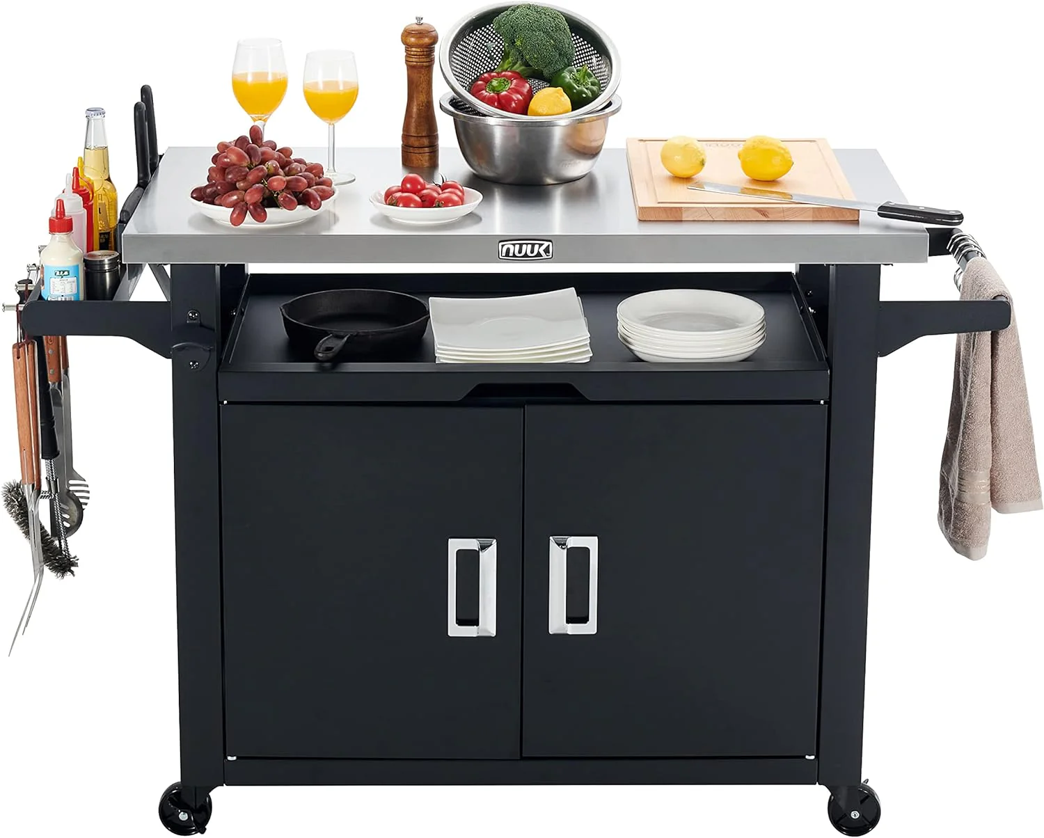 42-Inch Rolling Outdoor Kitchen Island and BBQ Serving Cart