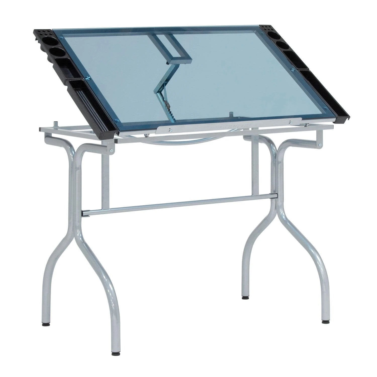 Folding Craft Station with Storage and Adjustable Glass Top