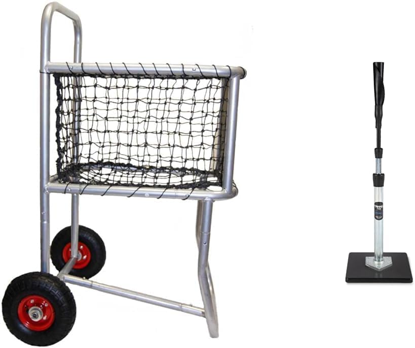 Black Steel Rolling Sports Ball Cart – Baseball Storage Rack, Holds 300 Balls, Indoor/Outdoor Use, 18′′x24′′x45′′, Ideal for Gym & School