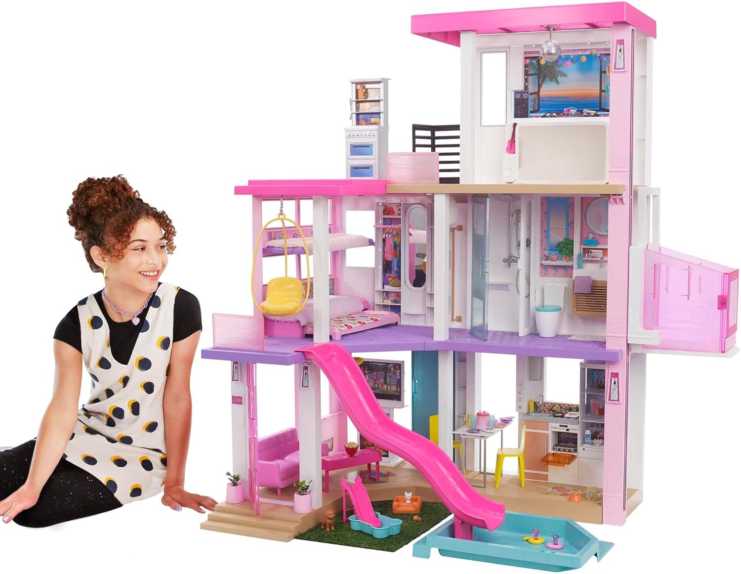 Barbie DreamHouse, Doll House Playset with 75+ Toy Furniture & Accessories, 10 Play Areas, Lights & Sounds, Wheelchair-Accessible Elevator
