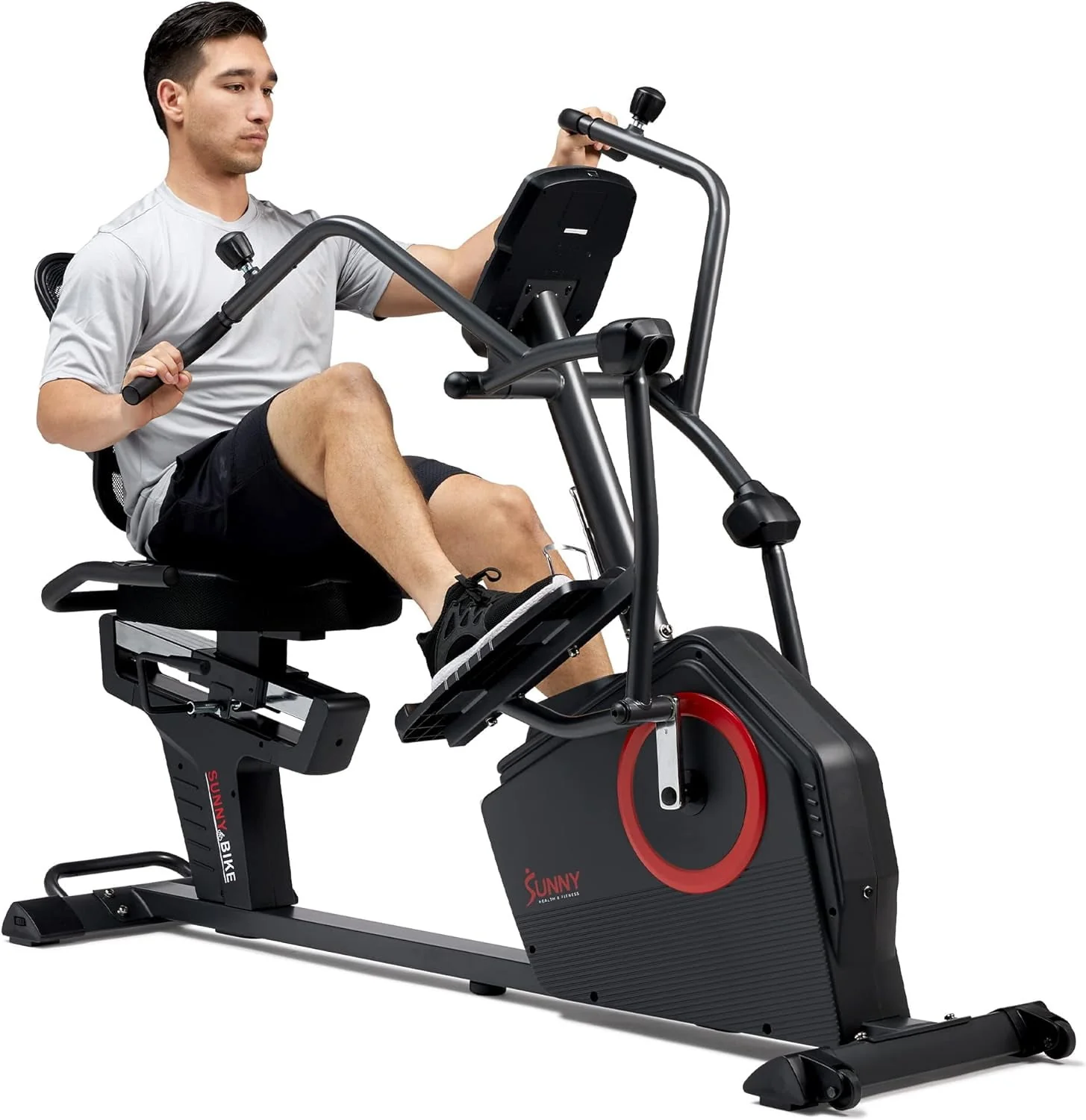 Sunny Health & Fitness Electromagnetic Recumbent Cross Trainer Elliptical Bike w/Arm Exercisers & Free SunnyFit® App Membership - SF-RBE4886SMART