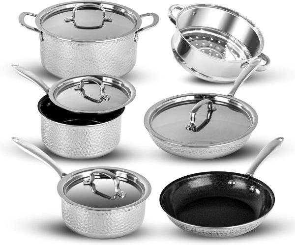 10 Pc Kitchen Pots and Pans Set Non Stick, Stainless Steel Cookware Set, Non Stick Pots and Pan Set, Kitchen Cookware Set, Pot and Pan Set, Dishwasher Safe