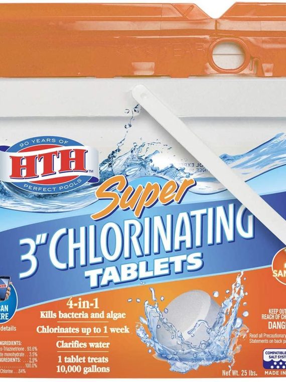 HTH 42034 Super 3-inch Chlorinating Tablets for Swimming Pools, 25 lbs