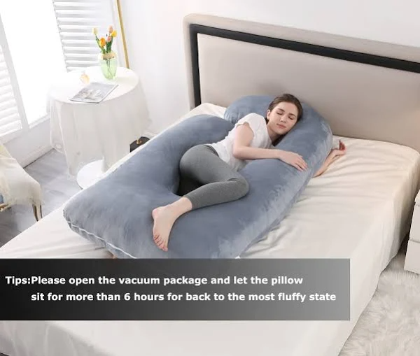 Jcickt Pregnancy Pillow J Shaped Full Body Pillow with Velvet Cover Grey Maternity Pillow for Pregnant Women, 60 Full Body Pillows
