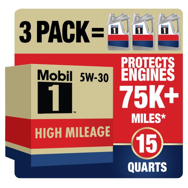 1 High Mileage Full Synthetic Motor Oil 5W-30, 5 qt (3 Pack)