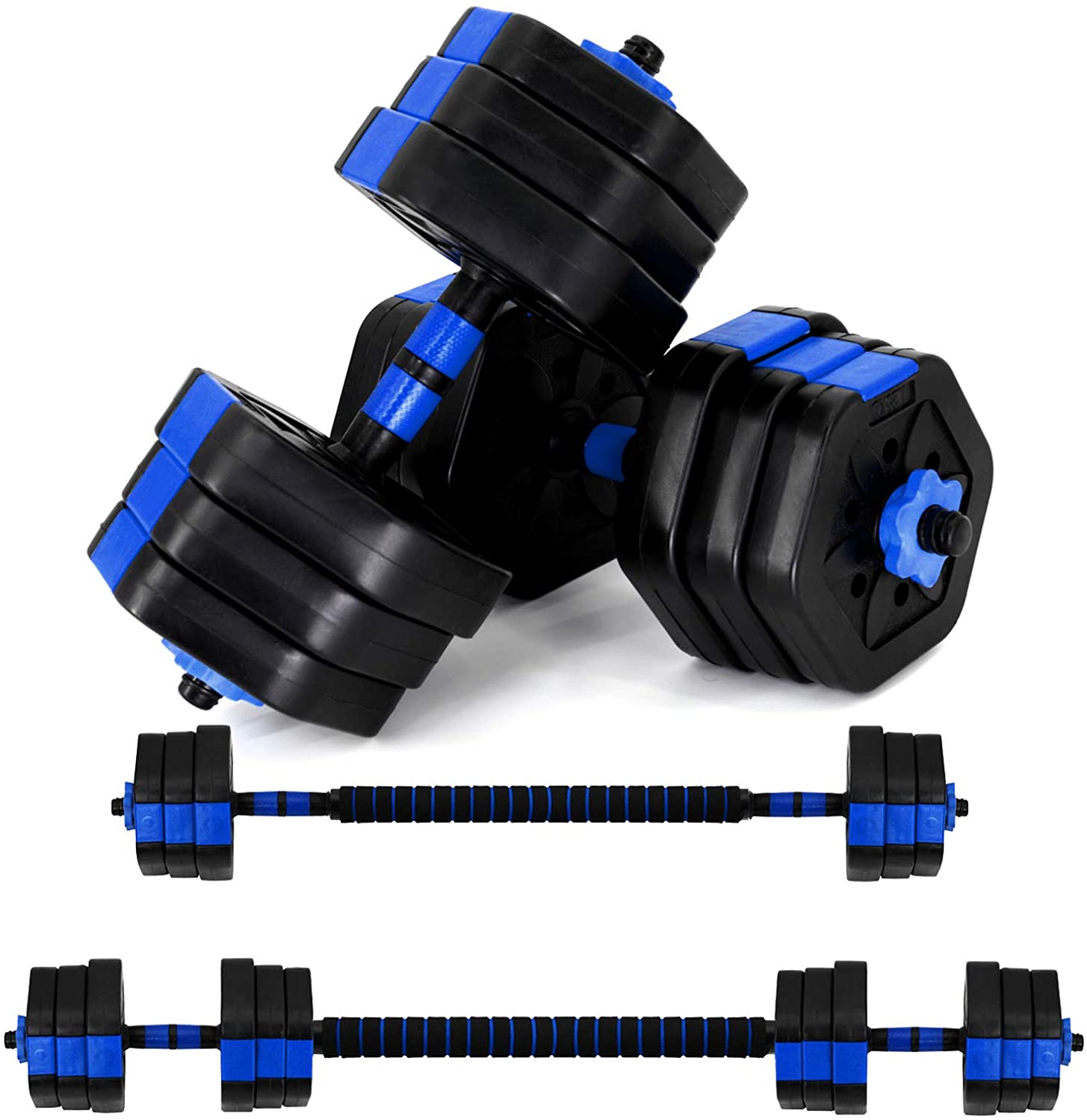 VIVITORY Adjustable Dumbbells & Barbell Set, 44/66 lbs, Non-Slip Grip, Home Gym Fitness Equipment
