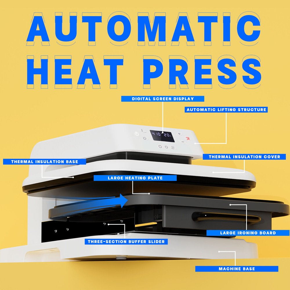 HTVRONT 1500W Auto Heat Press Machine 15′′x15′′ for Vinyl & Sublimation Projects