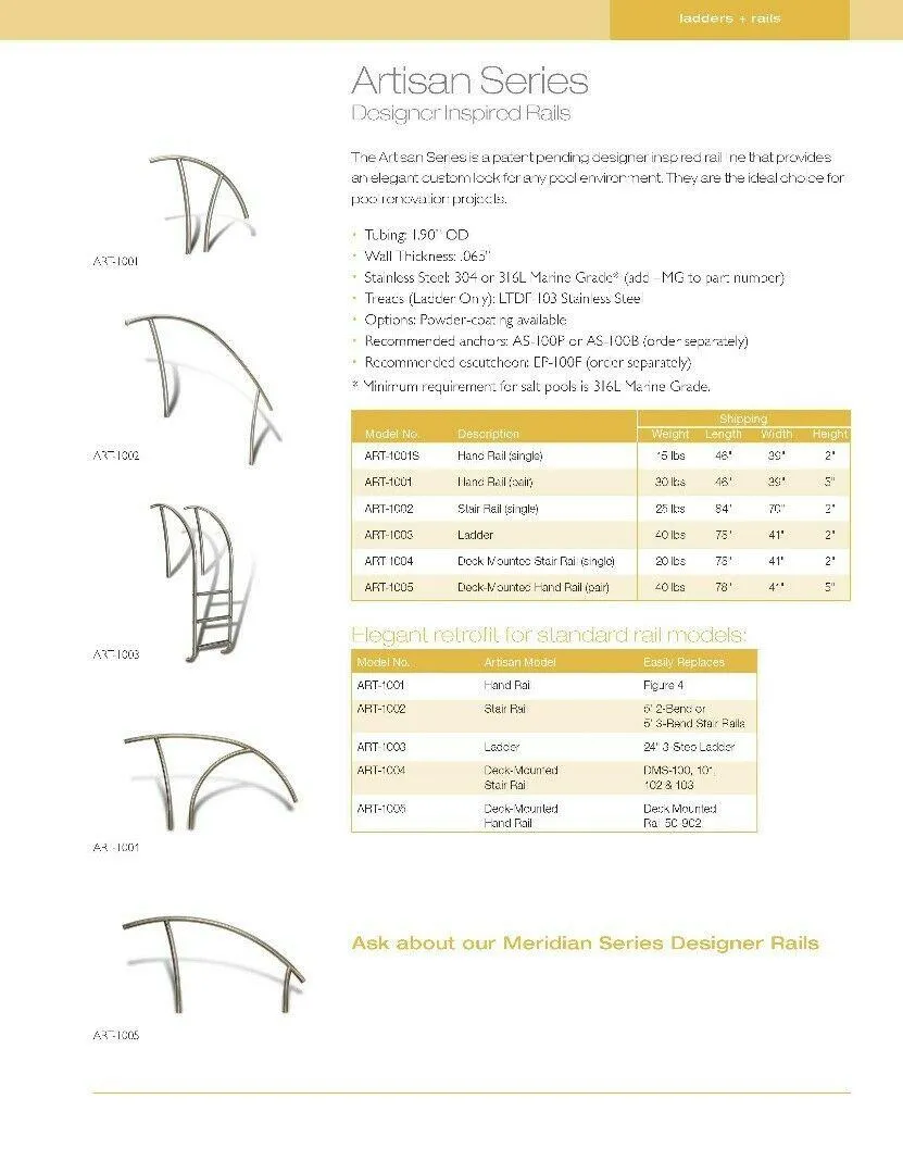 Single Pool Handrail SR Smith Artisan Designer Series (ART-1004)