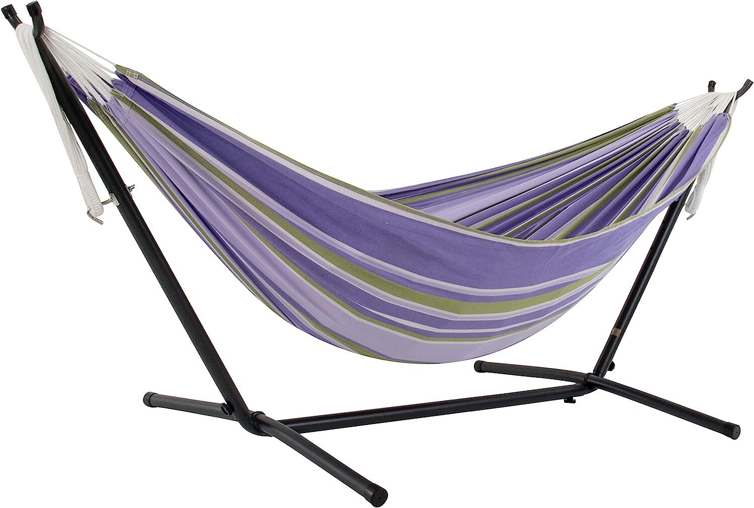 Vivere Double Cotton Hammock with Steel Stand, 450 lb Capacity, Tropical Colors, Includes Premium Carry Bag