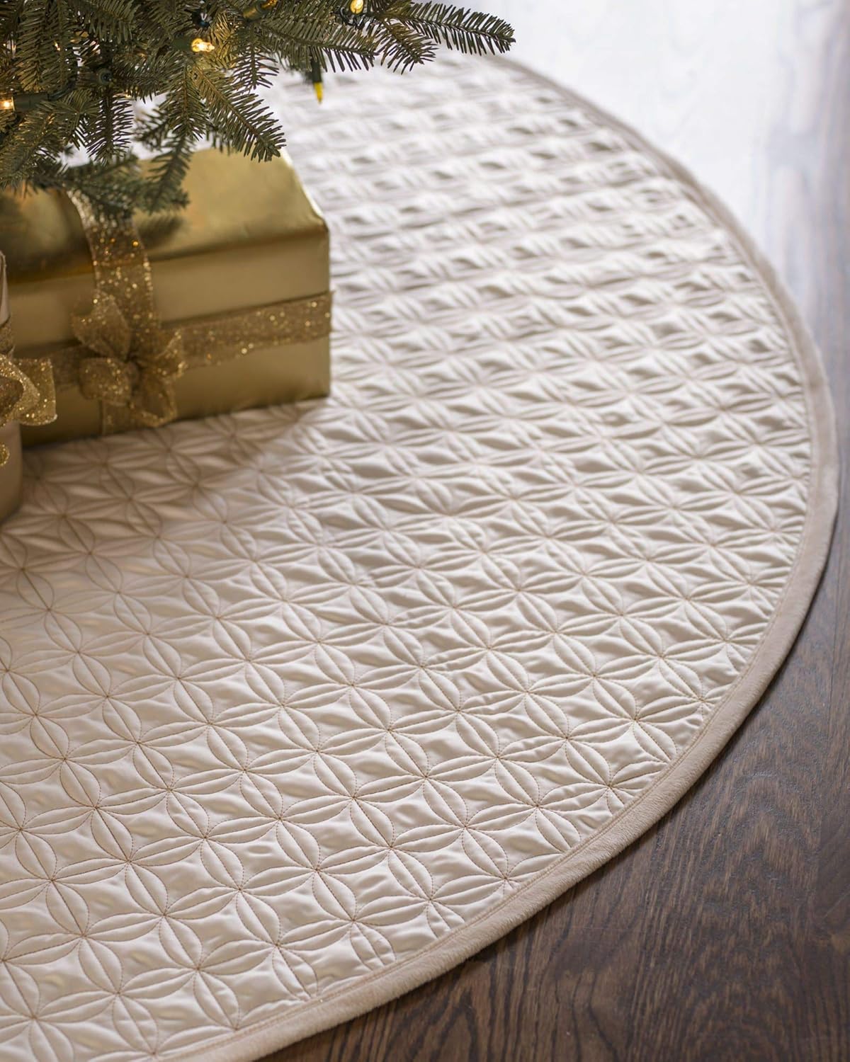 Balsam Hill Lancaster Wedding Ring Quilted Tree Skirt, 84 inches, Ivory White