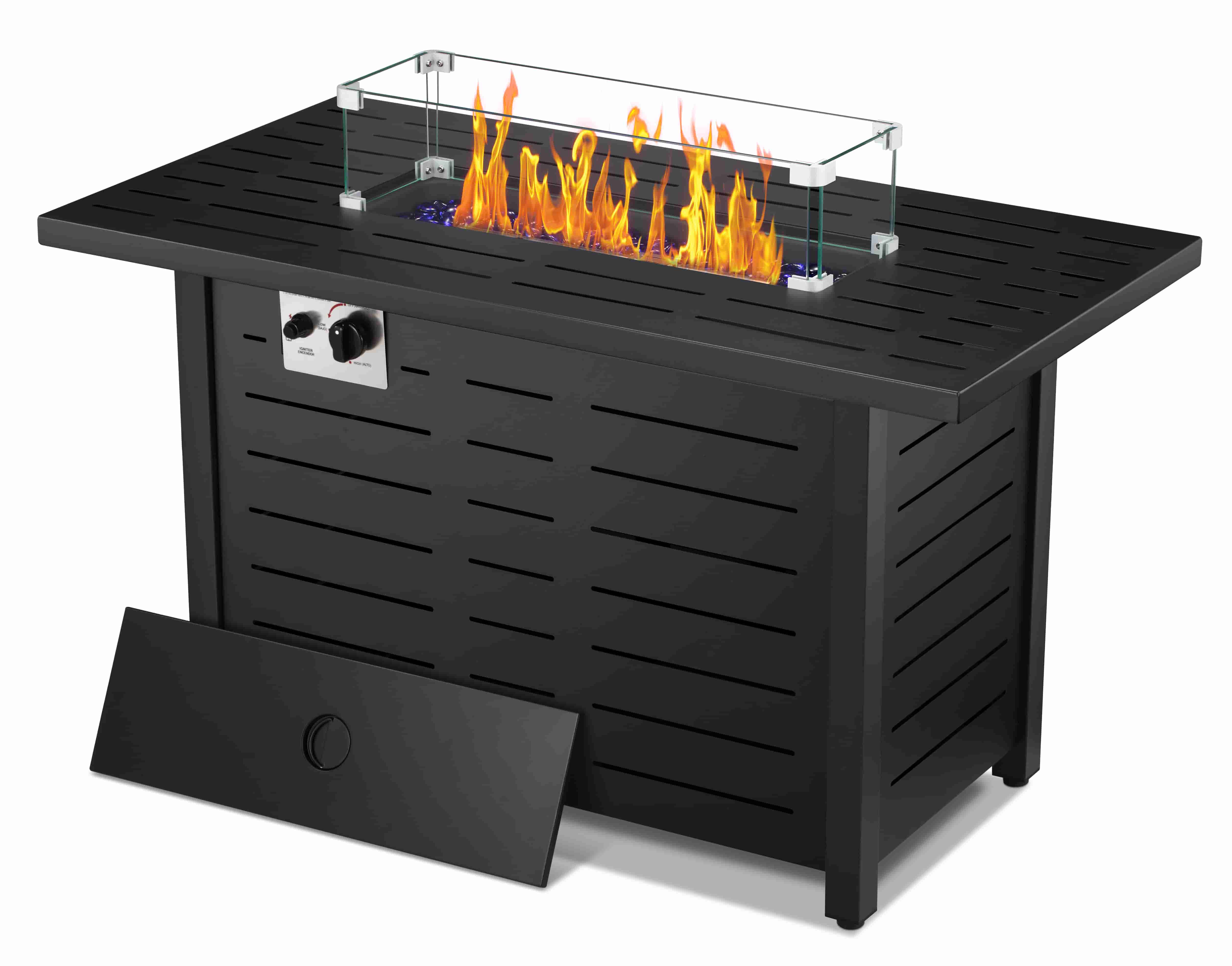 R.W.FLAME 43 Inch Outdoor Propane Gas Fire Pit Table, 2 in 1 with Glass Cover