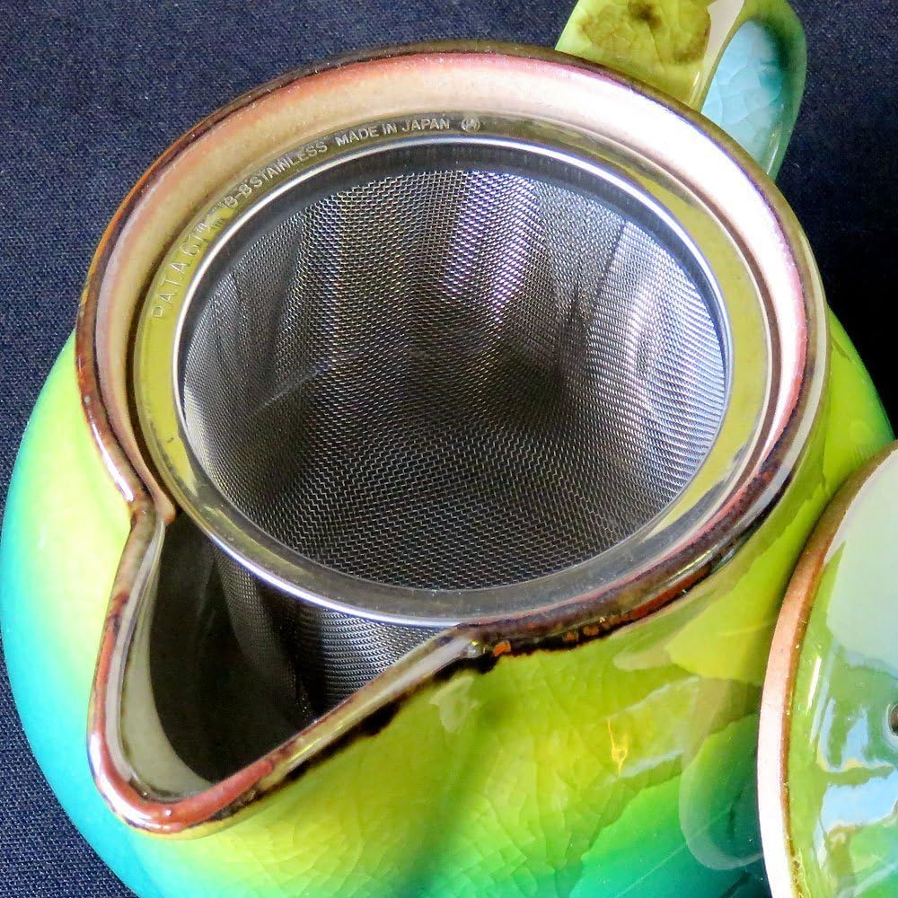 Ino Shoho Kutani Ware Pottery Teapot Pot, Ginzan Tea Flower (with tea strainer)