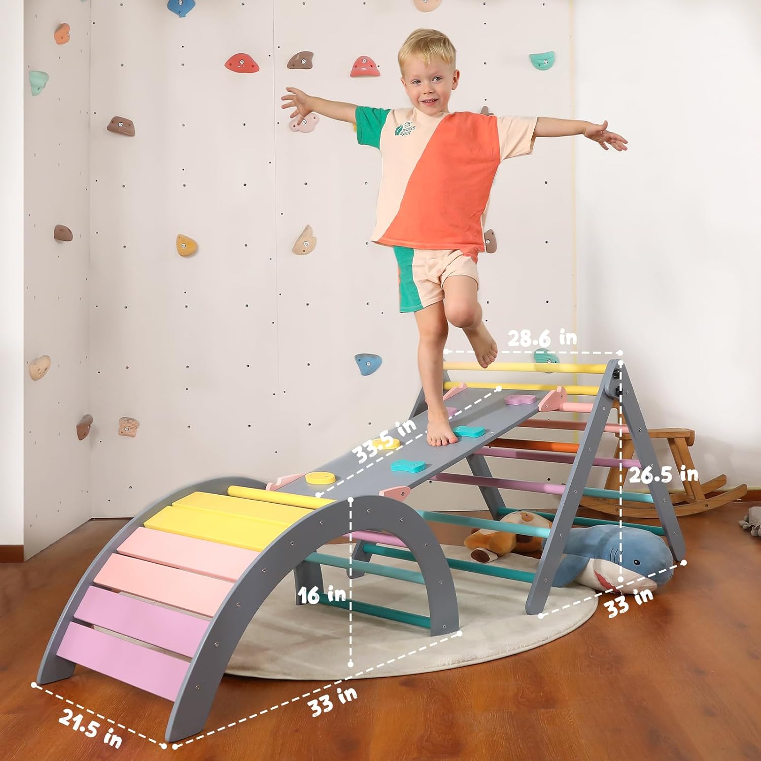 Yopnoyik 5-in-1 Montessori Foldable Wooden Climbing Set for Toddlers with Ramp and Arch Climber