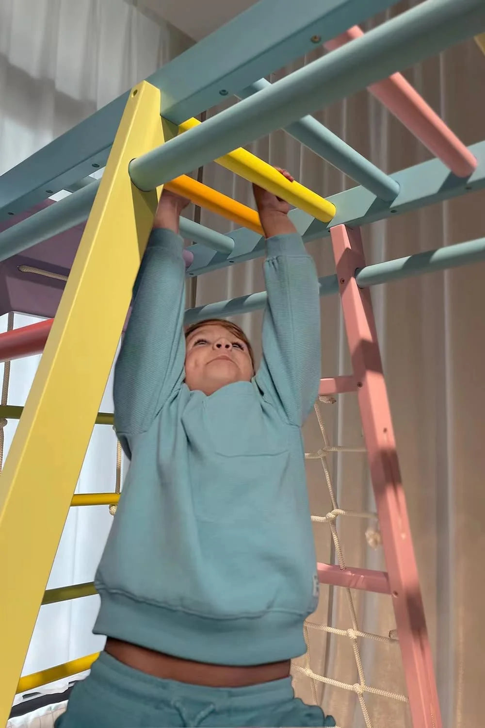 Avenlur Magnolia Indoor Playground 6-in-1 Jungle Gym Montessori Waldorf Style Wooden Climber Playset Slide, Rock Climbing Wall, Rope Wall Climber, Monkey Bars, Swing for Toddlers, Children Kids 2-8yrs