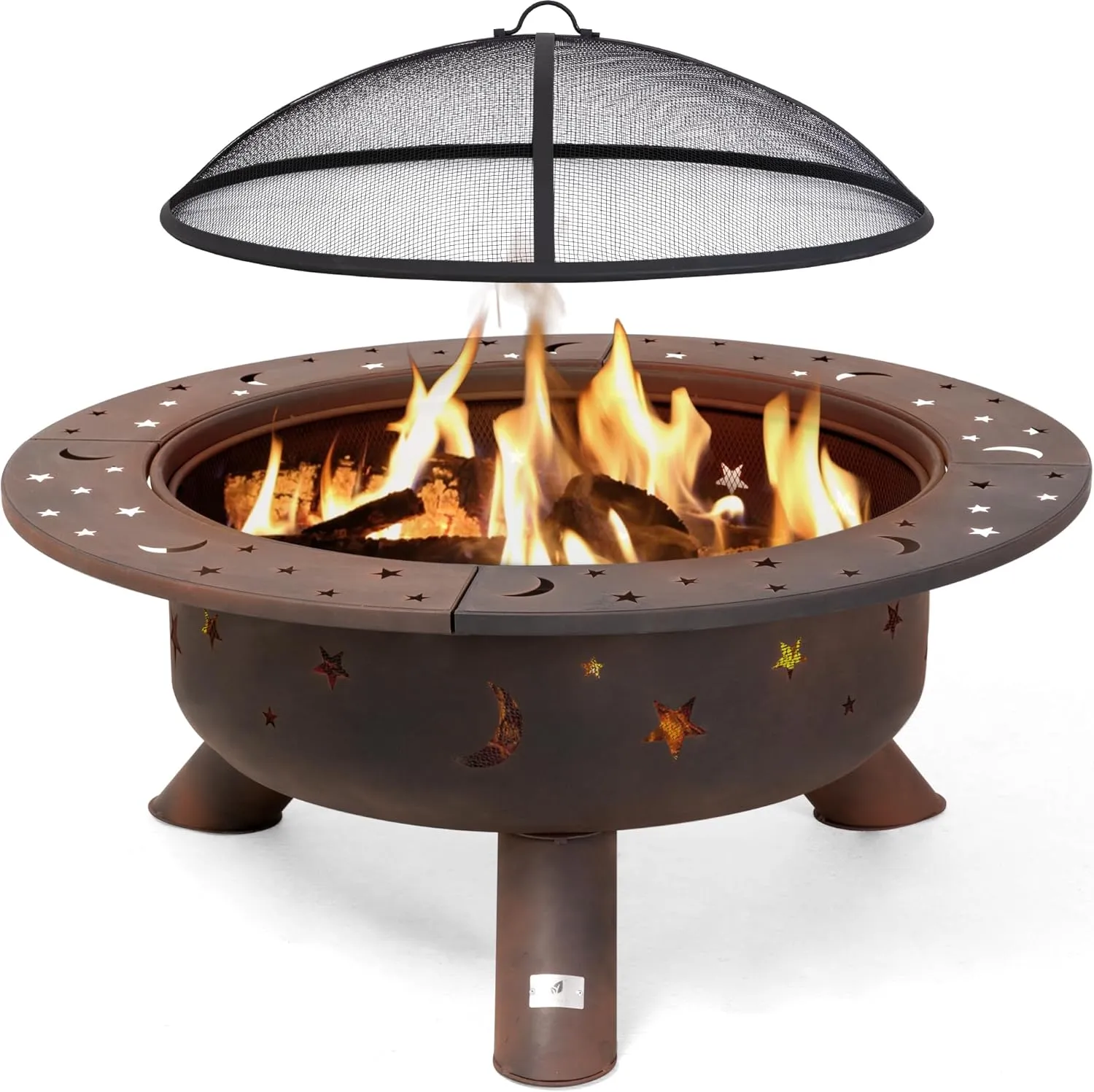 SUNCREAT 42” Patio Fire Pit Wood Burning with Mesh Spark Screen, Bonfire Outdoor firepit with Fireplace Poker, Black