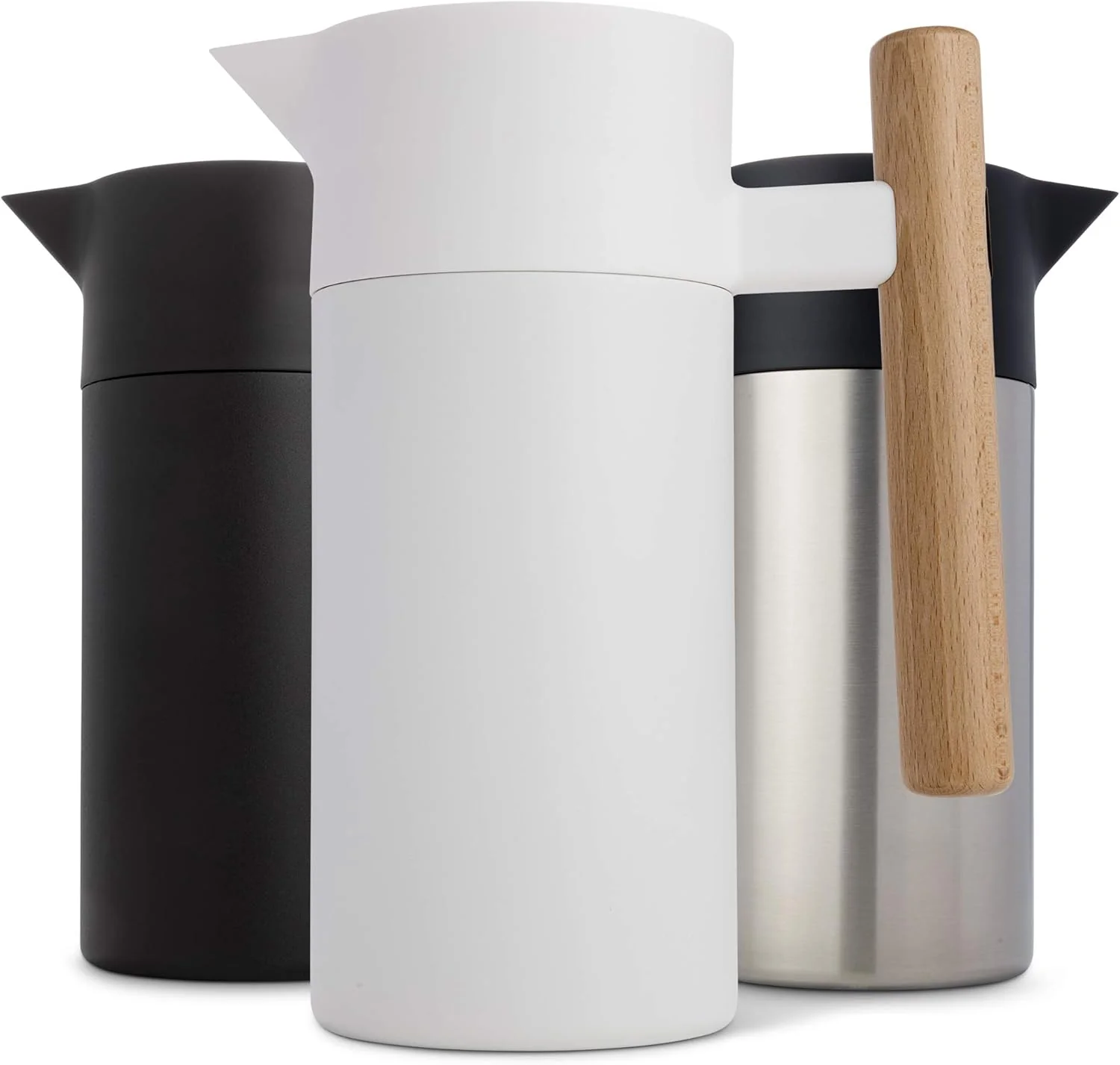 Thermal Coffee Carafe 40 Oz - Stainless Steel Double Walled Vacuum Insulated Carafe - 1 Liter Thermal Coffee Pot Thermos, Travel Size Beverage Dispenser with Tea Infuser (Black)