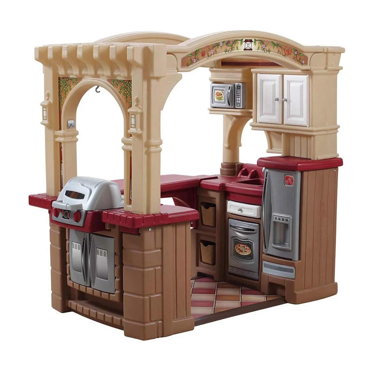 Step2 Grand Walk-in Kitchen Plastic Play Kitchen and Kid Grill, Brown