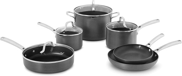 10-Piece Pots and Pans Set, Nonstick Kitchen Cookware with Stay-Cool Stainless Steel Handles and Pour Spouts, Grey