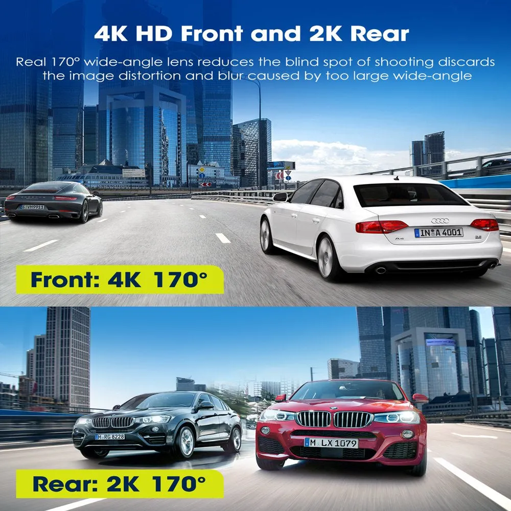 TOGUARD Dash Cam 4K with 5Ghz Wifi GPS, 4K+2K Dash Cam Front and Rear 3.16