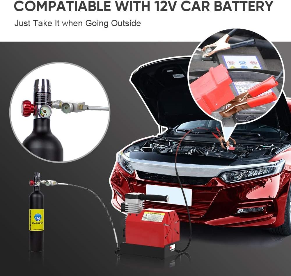 GX Pump CS2 Portable PCP Air Compressor, 4500Psi, Oil-Free, 12V DC/110V AC, for Paintball Tanks, with Moisture-Oil Separator