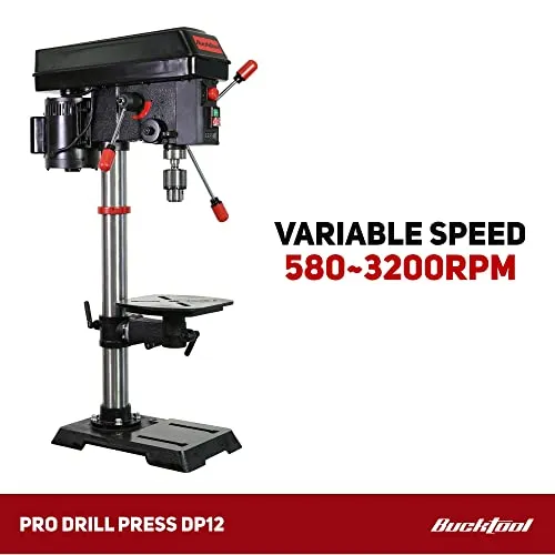 BUCKTOOL 12-Inch Professional Bench Drill Press with IIIA Laser and Work Light