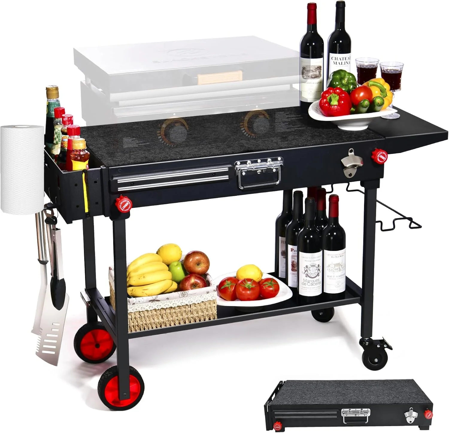 Portable Outdoor Grill Table with Wheels - Fits 17�� or 22�� Tabletop Grill