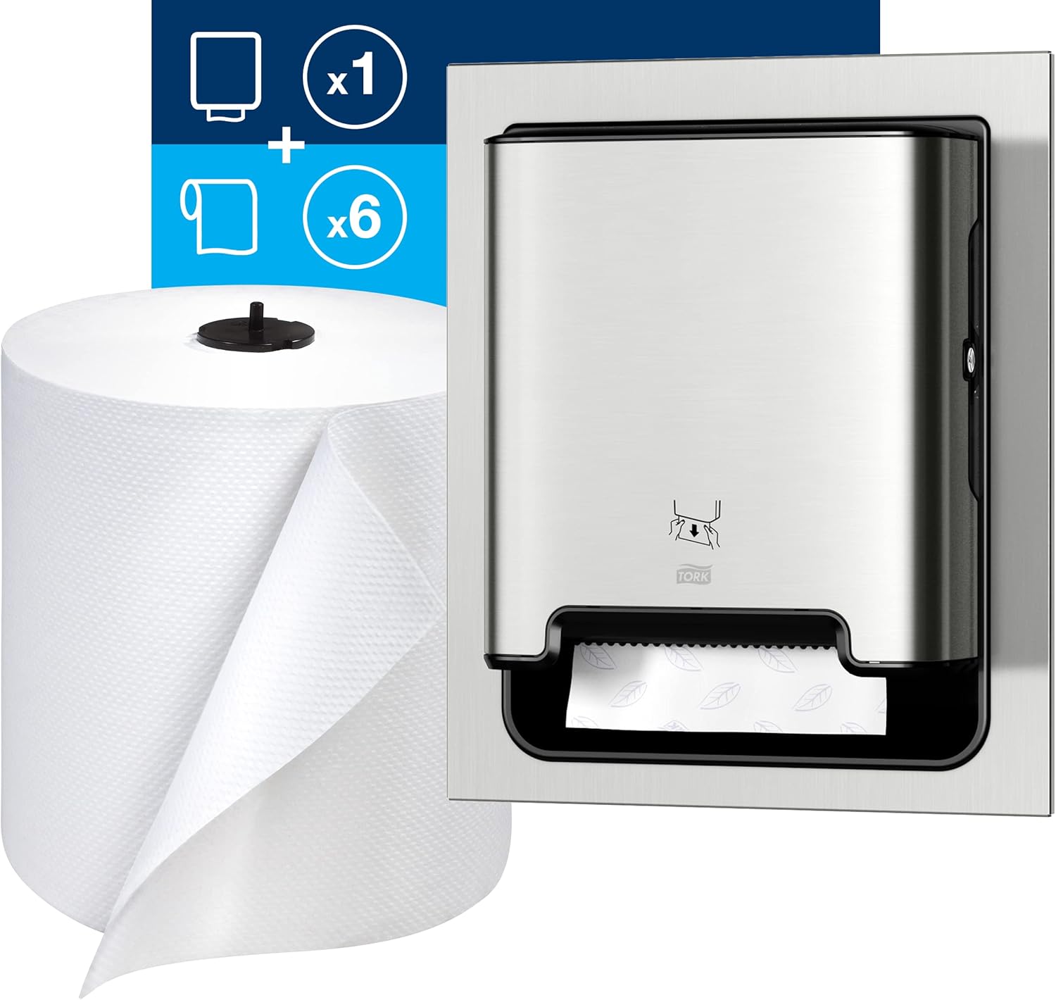 Tork Paper Hand Towel Dispenser, Stainless Steel – H1 + Refill – Universal Paper Hand Towel Rolls (6 Rolls)