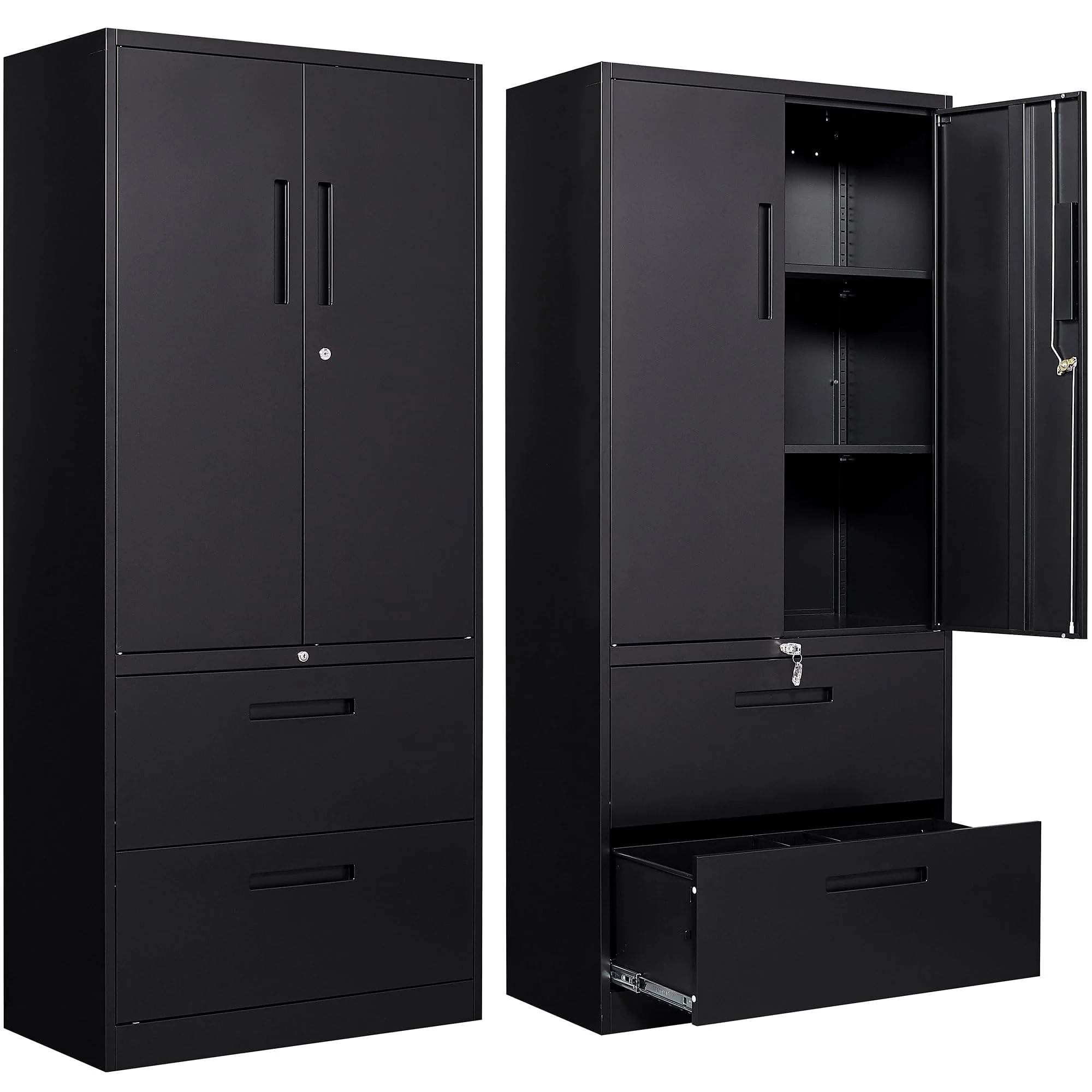 SISESOL Black Metal Storage Cabinet with Drawer and Shelf, 71