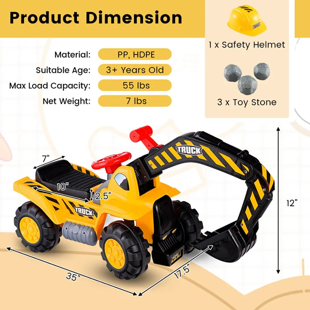 CIPACHO Ride on Push Car Bulldozer Digger Toy with Safety Helmet and Working Shovel, Boys & Girls Gifts for Birthday