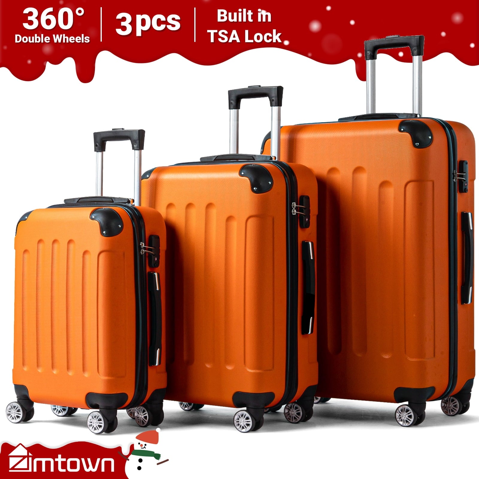 Zimtown Hardside Lightweight Spinner Orange 3 Piece Luggage Set with TSA Lock