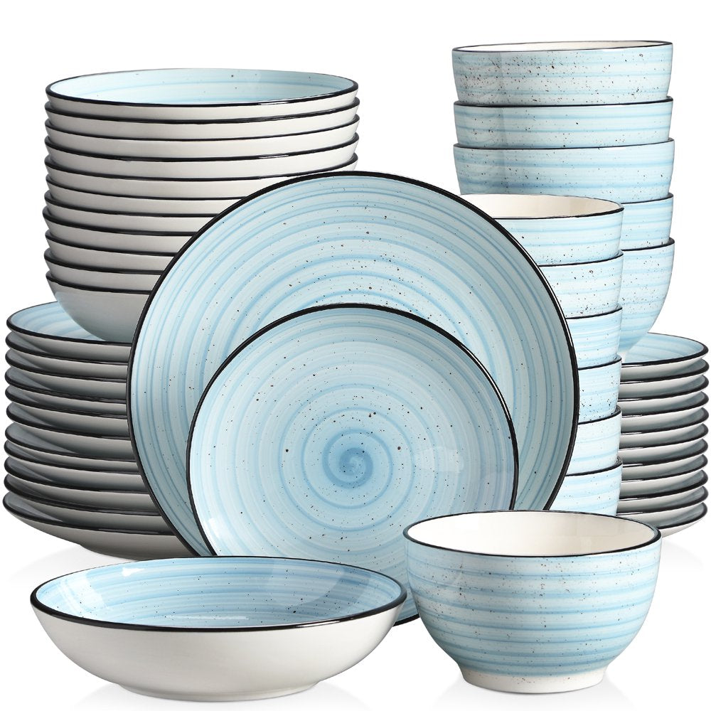 Vancasso 48-Piece Stoneware Dinnerware Set, Blue, Service for 12, Microwave & Dishwasher Safe