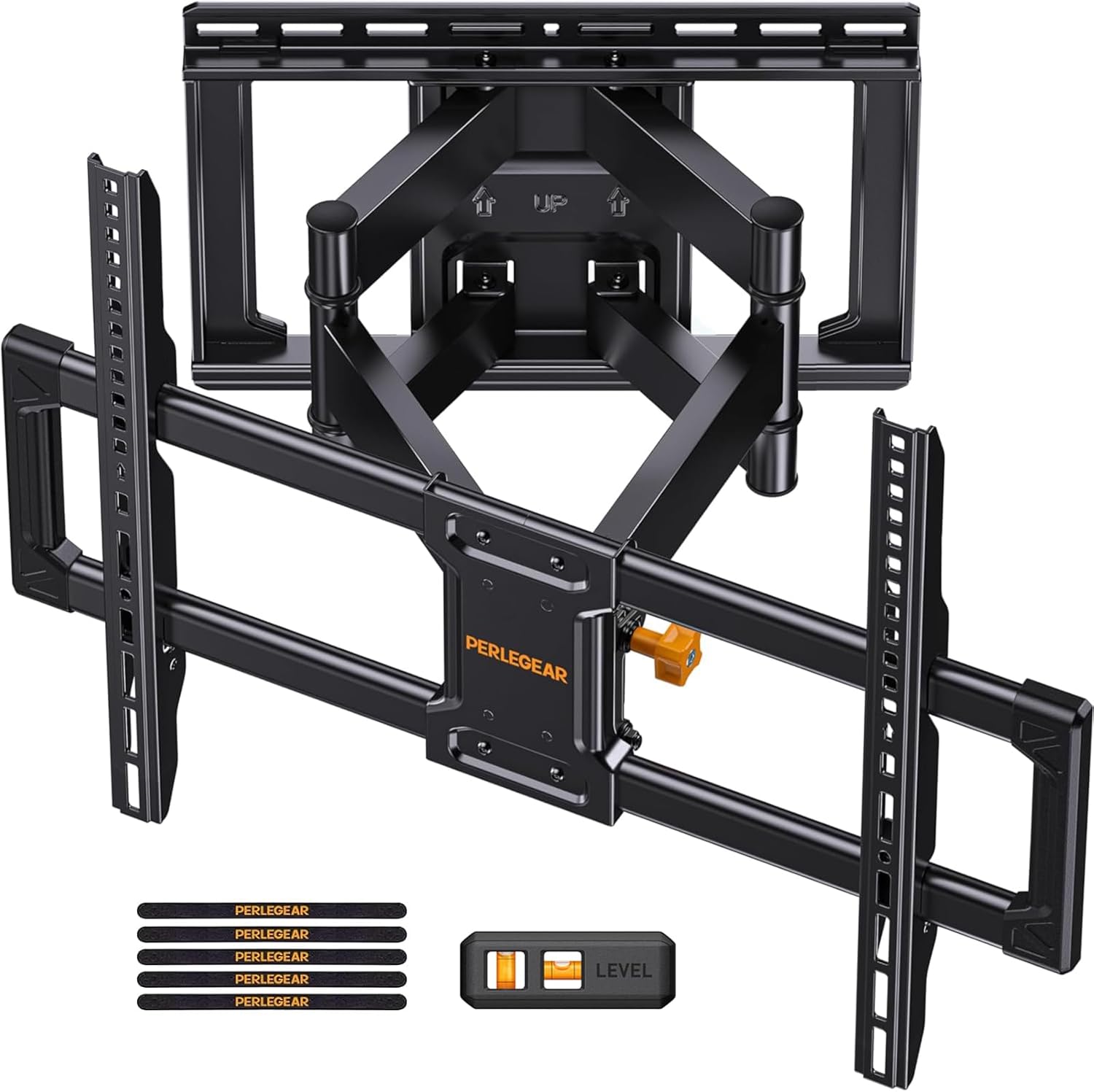 Perlegear UL Listed Full Motion TV Wall Mount for 42-85 inch TVs up to 132 lbs, TV Mount with Dual Articulating Arms, Tool-Free Tilt, Swivel, Extension, Leveling, Max VESA 600x400mm, 16
