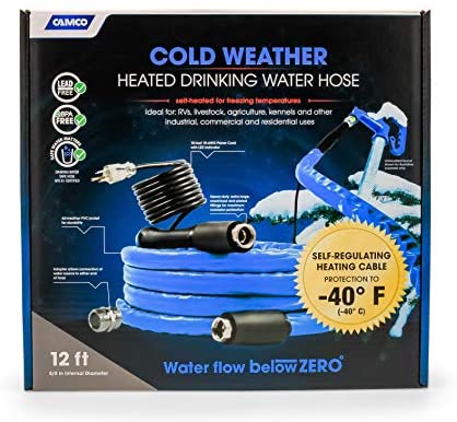 Camco 22912 50 Feet Taste Pure Heated Drinking Water Hose with Thermostat – Lead Free