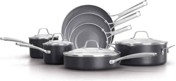 11-Piece Pots and Pans Set, Oil-Infused Ceramic Cookware with Stay-Cool Handles, PTFE- and PFOA-Free, Dark Grey