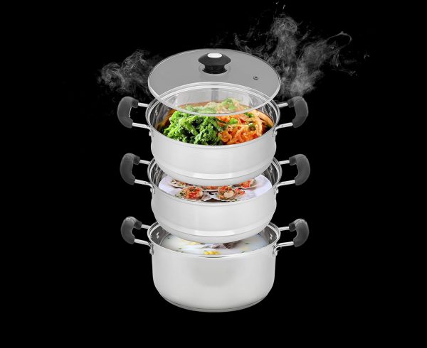 10 Stainless Steel 3 Tier Steamer Steaming Pot Cookware 24 CM (Induction Compatible)
