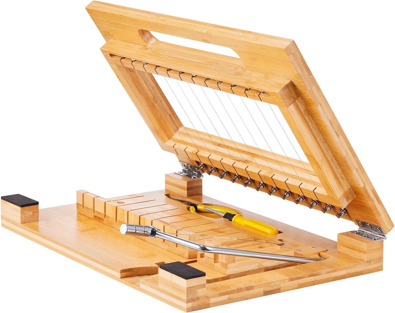 VEVOR 2-in-1 Soap Cutter, Stainless Steel, Bamboo Slicer for Soap, Candles, Cheese, Adjustable Wire Tension, 12-Segment Cutting