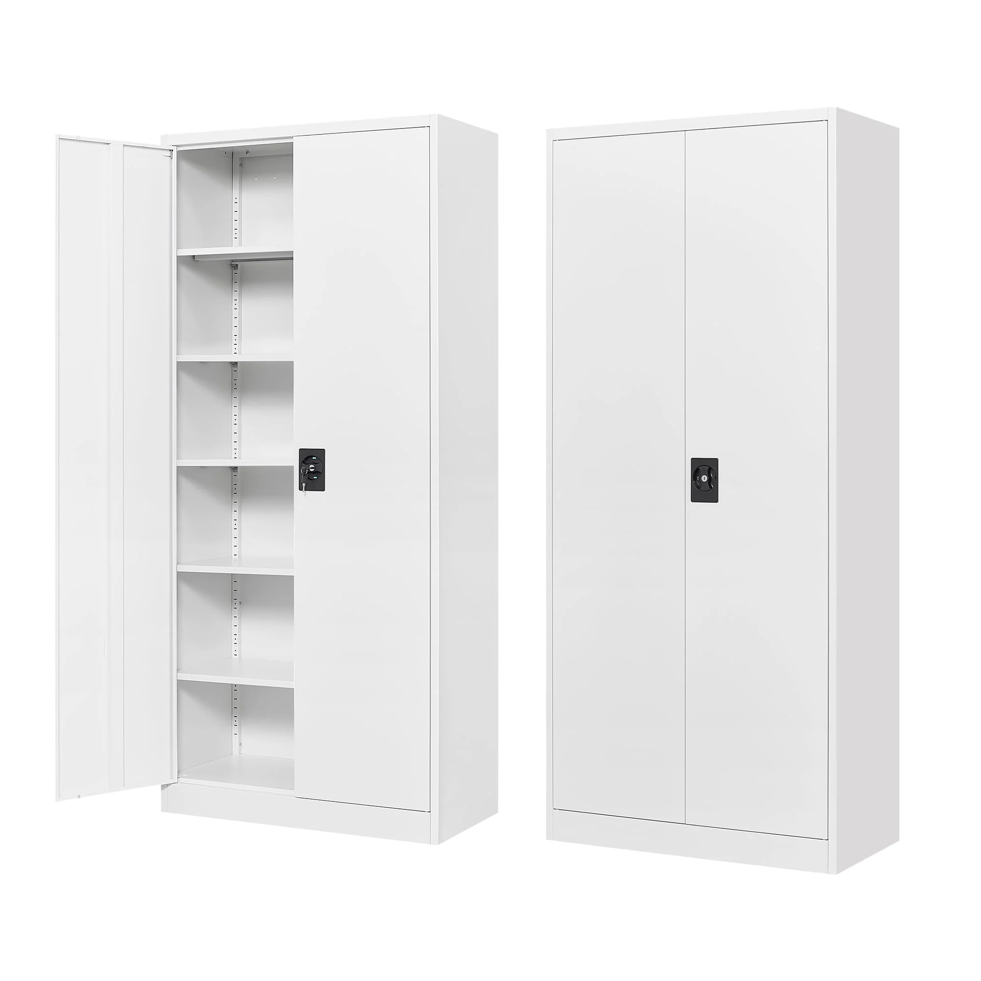 SISESOL White Metal Storage Storage Cabinet with 5 Adjustable Shelves,Metal Cabinet with Locking Doors,Steel Pantry Cabinet with Lock,72